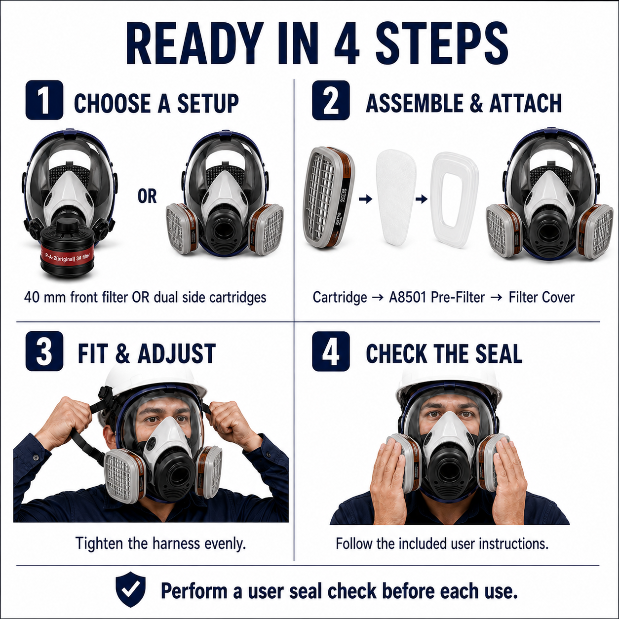 AMS A700 Reusable Full Face Respirator Mask Kit