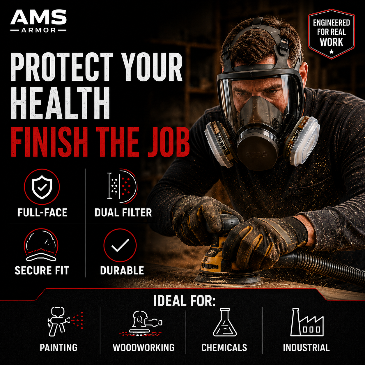 AMS A680 Full Face Respirator 15-Piece Kit for Painting, Epoxy, Sanding & Woodworking