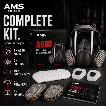 AMS A680 Full Face Respirator 15-Piece Kit for Painting, Epoxy, Sanding & Woodworking
