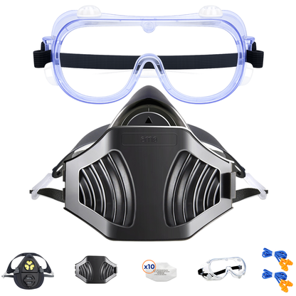 AMS A420D Silicone Respirator & Safety Goggles (15-Piece Woodworking Kit)