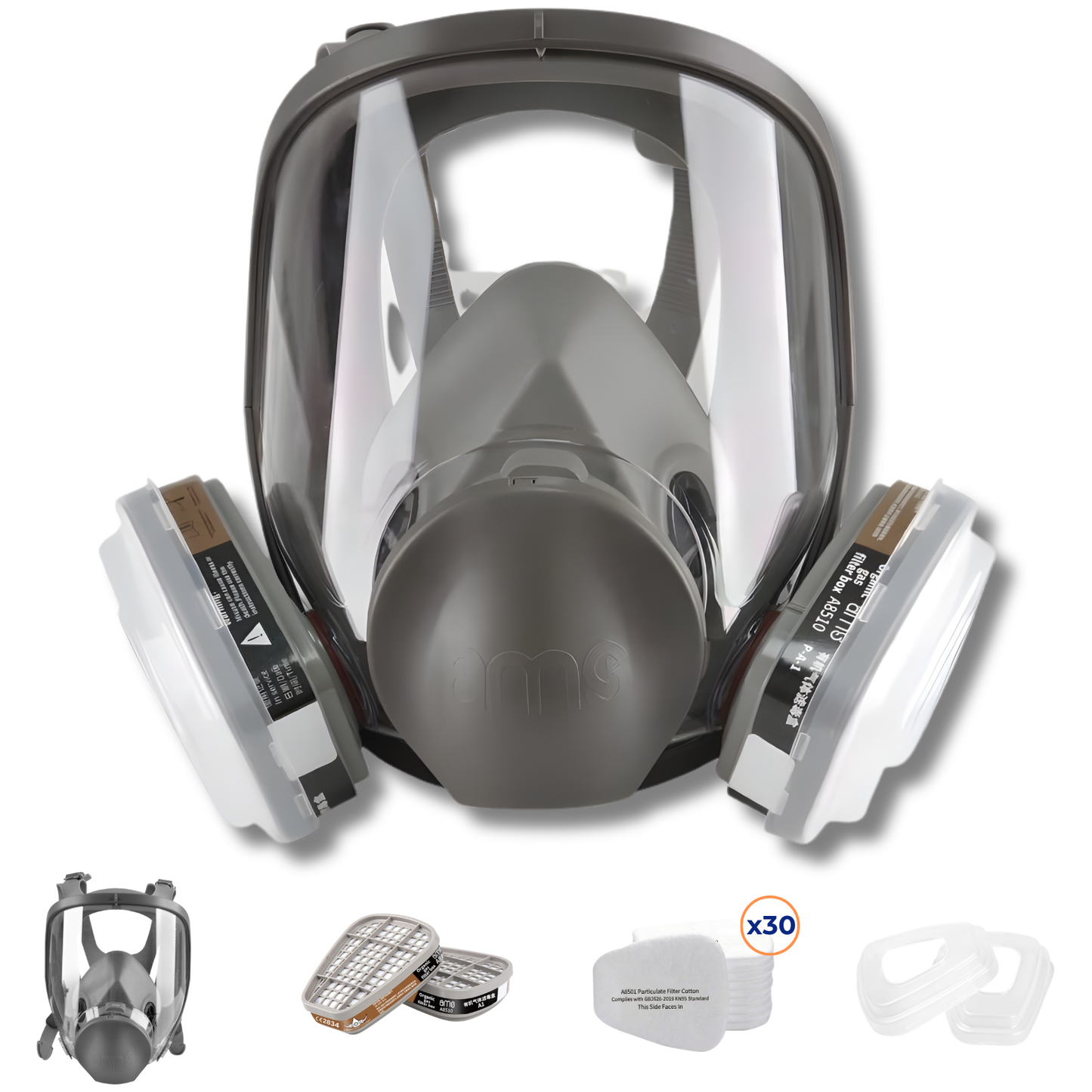 AMS A680 Professional Full Face Respirator Mask 15-in-1 Kit for Auto Painting, Epoxy, Sanding & Woodworking Dust Protection