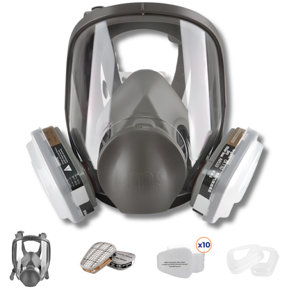 AMS A680 Professional Full Face Respirator Mask 15-in-1 Kit for Auto Painting, Epoxy, Sanding & Woodworking Dust Protection