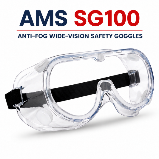 AMS SG100 Anti-Fog Wide-Vision Safety Goggles – Fits Over Glasses