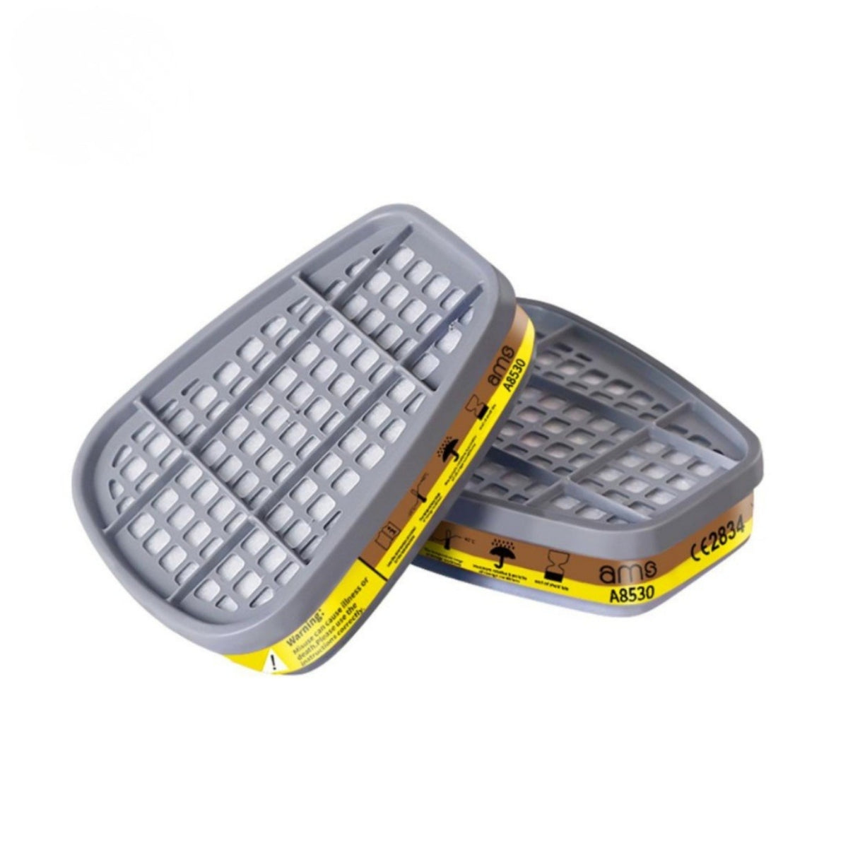 Pair of AMS A8530 Yellow Label Acid Gas and Organic Vapor Filter Cartridges for chemical protection