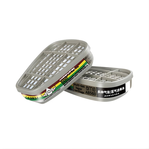 Pair of AMS A8560 Multi-Gas Vapor Cartridge A1B1E1K1 with green yellow grey and brown color bands