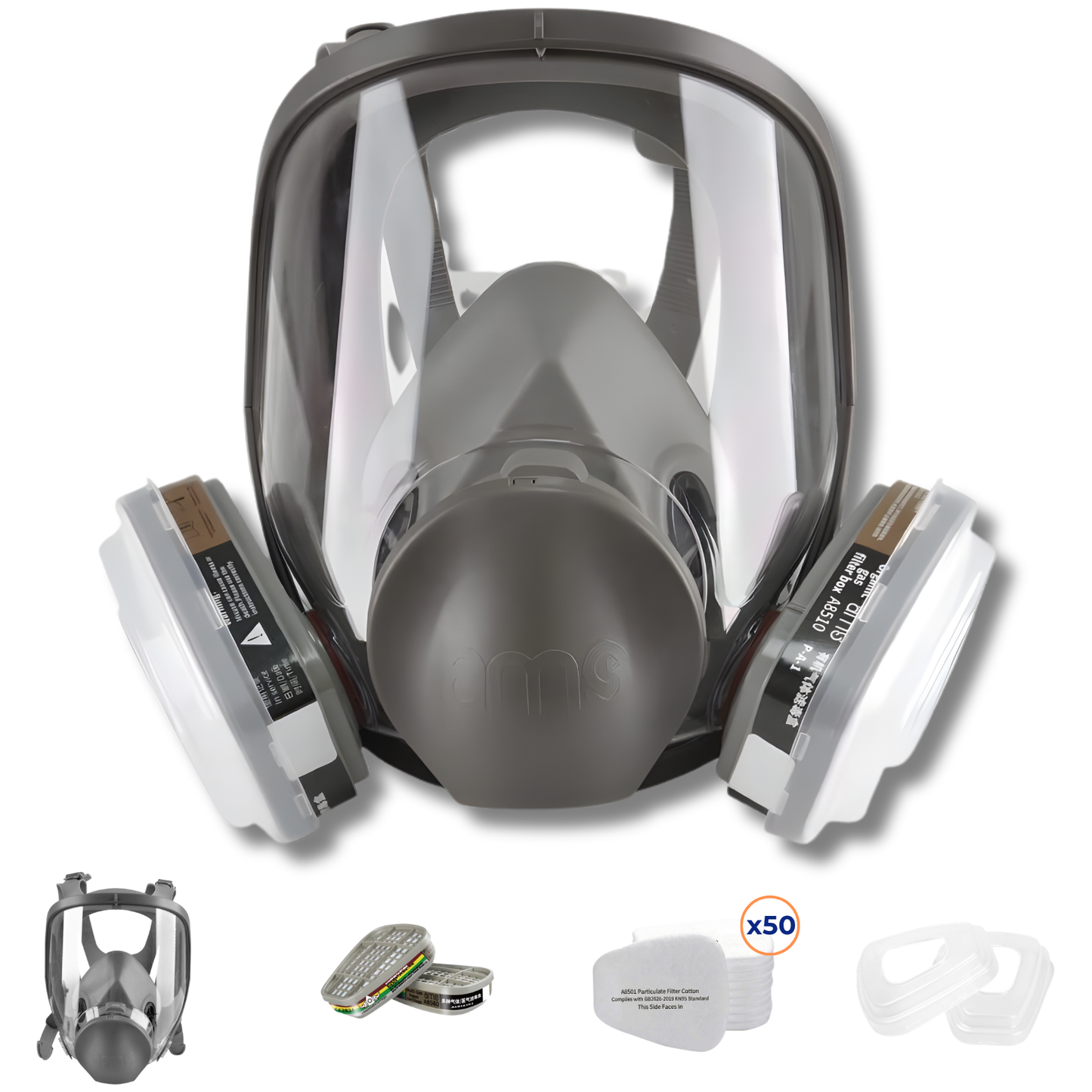 AMS A680 Professional Full Face Respirator Mask 15-in-1 Kit for Auto Painting, Epoxy, Sanding & Woodworking Dust Protection