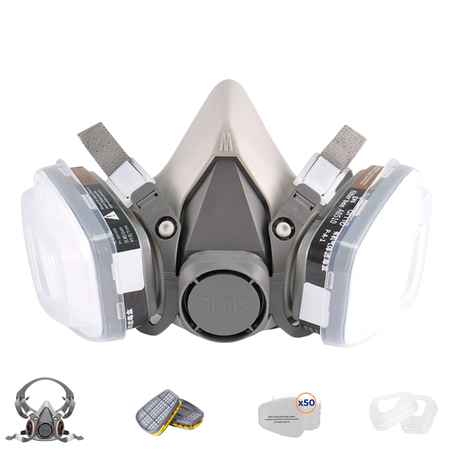 AMS A620 Professional Half Face Respirator 15-in-1 Kit for Woodworking, Sanding & Fine Dust Protection