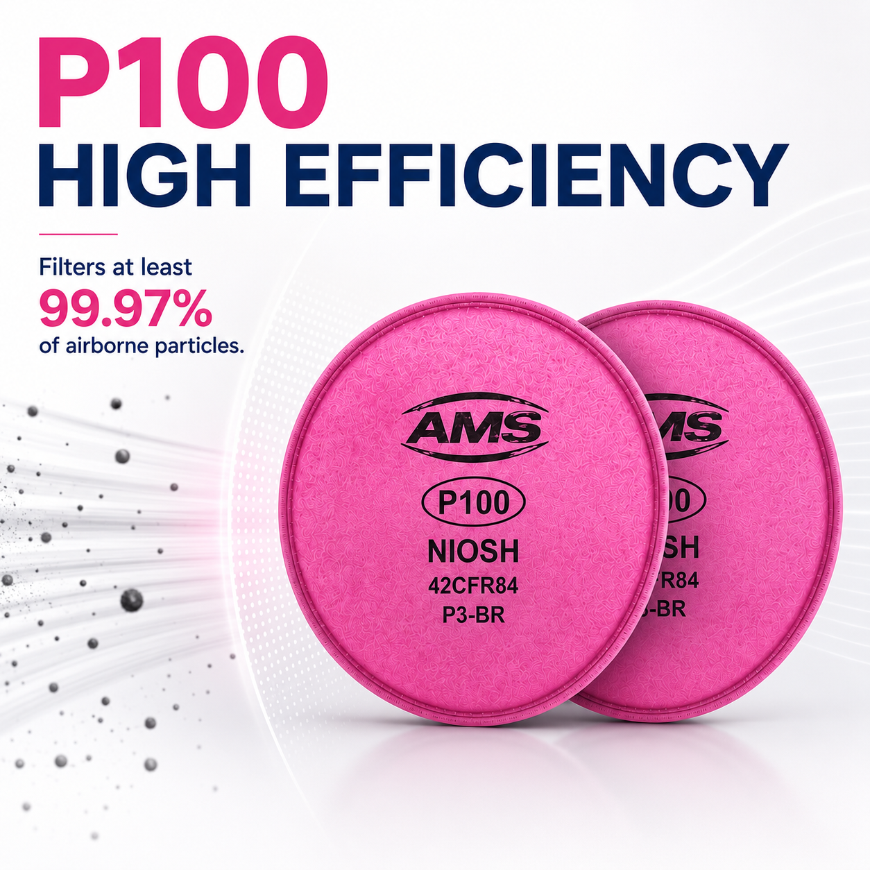 AMS P100 Particulate Filters with Nuisance Organic Vapor Odor Relief – 1 Pair