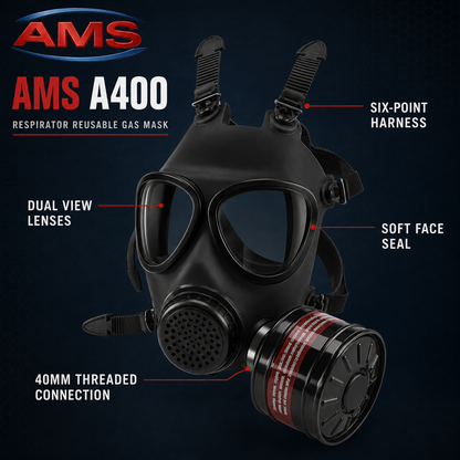 AMS A400 Full Face Respirator 2-in-1 Kit with 40mm Filter