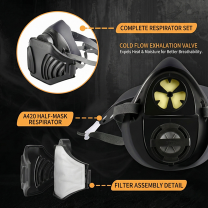 AMS A420D Respirator Kit Exploded View showing Cold Flow Exhalation Valve and Filter Assembly