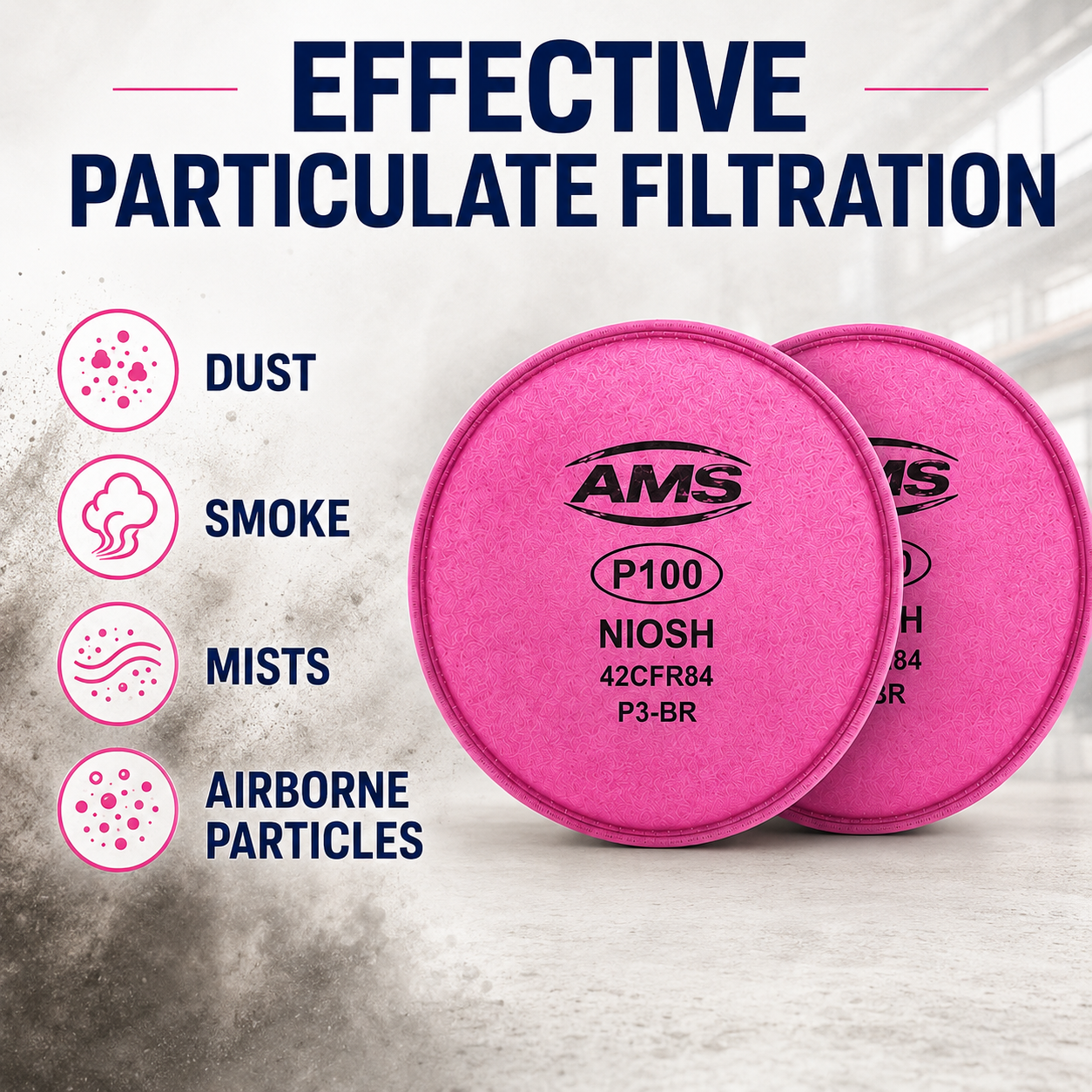 AMS P100 Particulate Filters with Nuisance Organic Vapor Odor Relief – 1 Pair