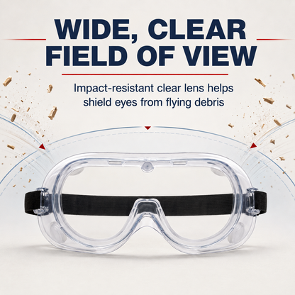 AMS SG100 Anti-Fog Wide-Vision Safety Goggles – Fits Over Glasses