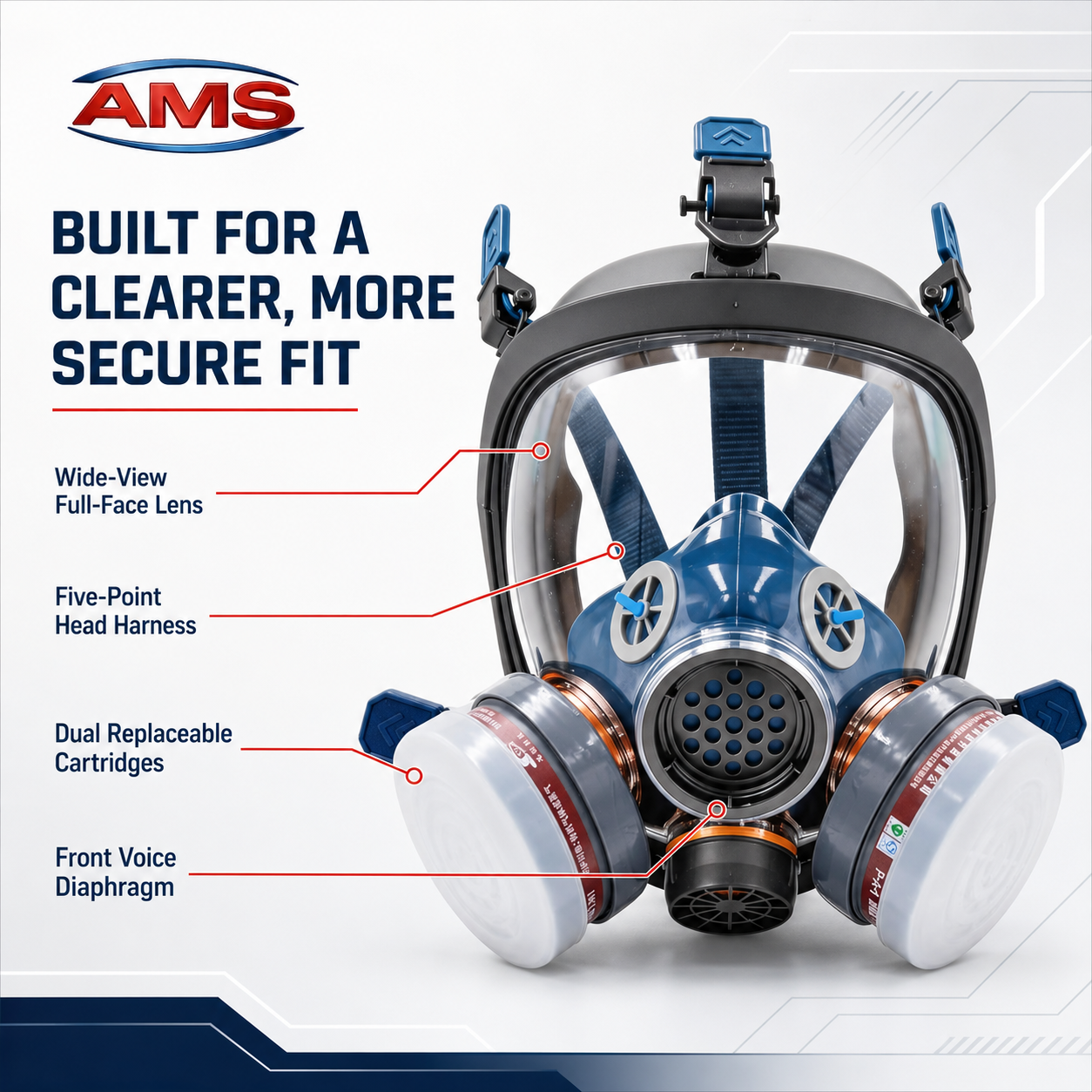 AMS Full Face Respirator Kit with Activated Carbon Filters
