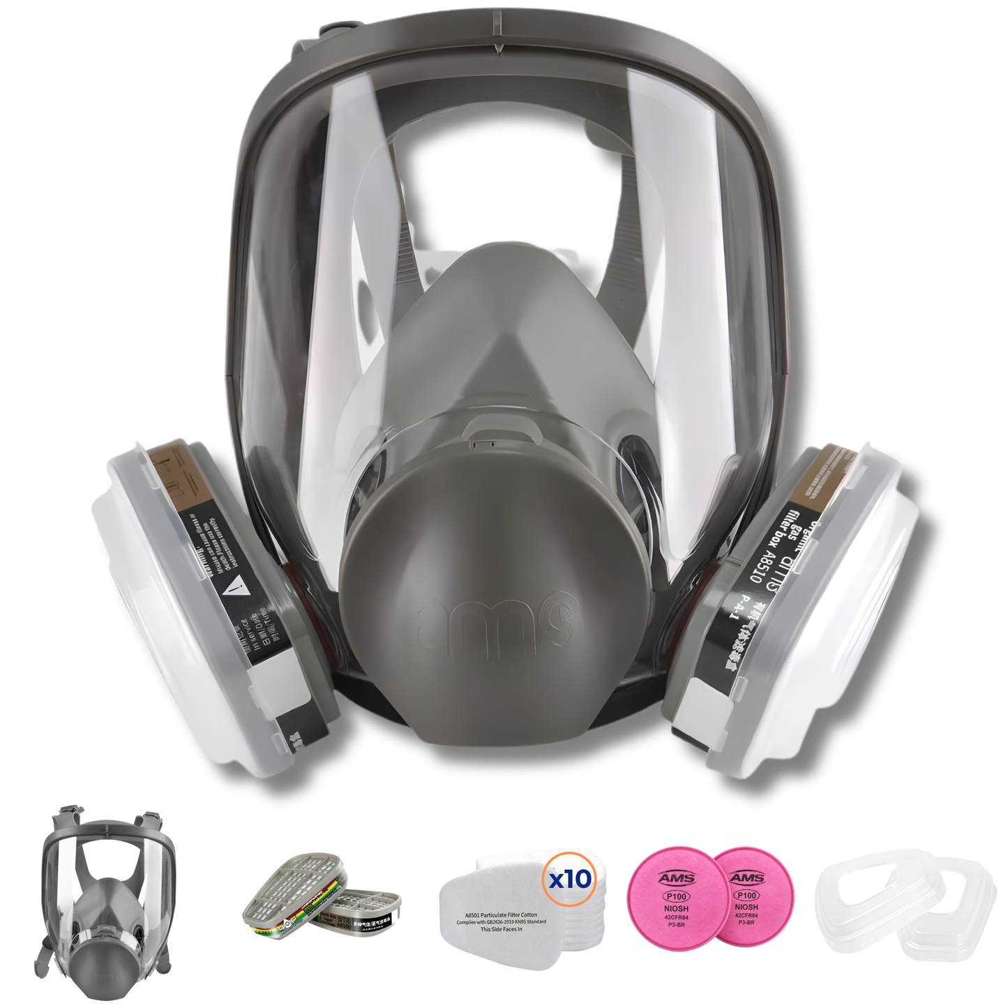 AMS A680 Professional Full Face Respirator Mask 17-in-1 Kit for Auto Painting, Epoxy, Sanding & Woodworking Dust Protection