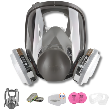 AMS A680 Professional Full Face Respirator Mask 17-in-1 Kit for Auto Painting, Epoxy, Sanding & Woodworking Dust Protection