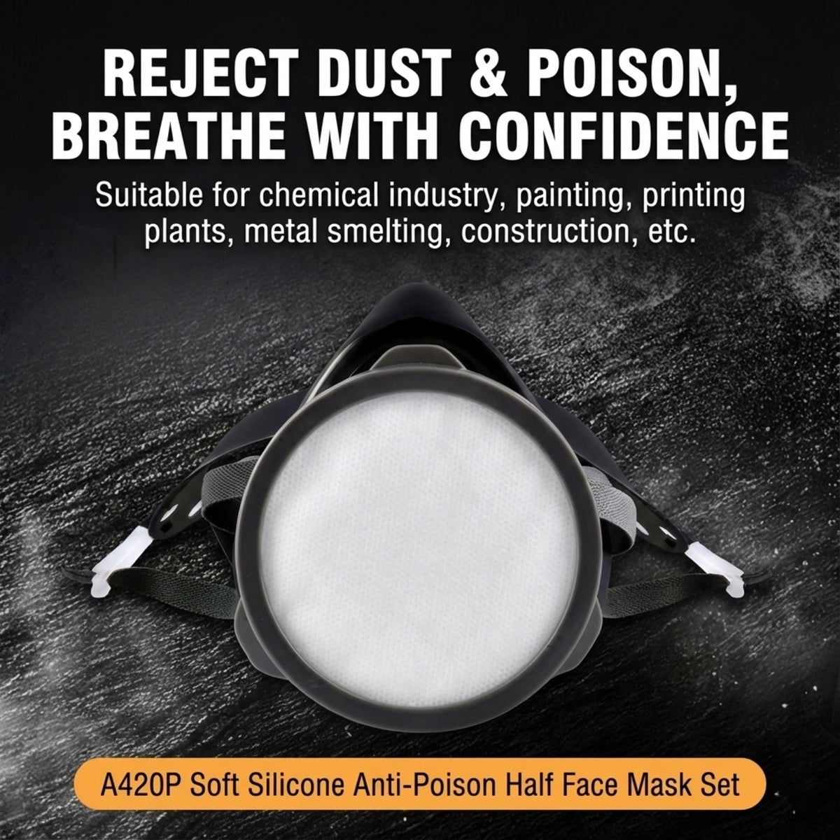 AMS A420P silicone half face respirator mask for painting and chemical protection with dual filters