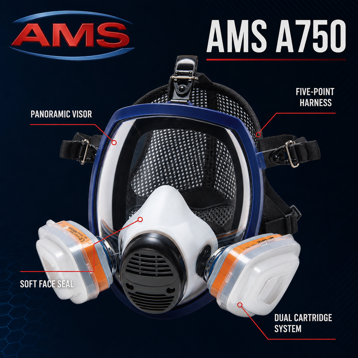 AMS A750 Full Face Respirator 15-in-1 Kit