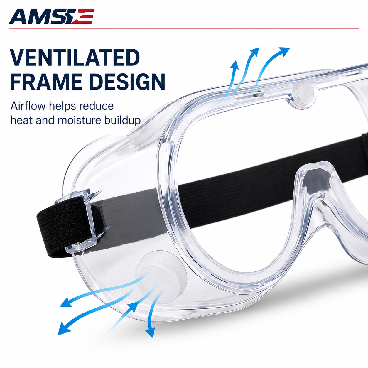 AMS SG100 Anti-Fog Wide-Vision Safety Goggles – Fits Over Glasses