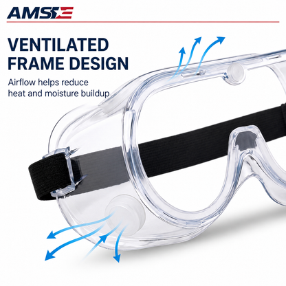 AMS SG100 Anti-Fog Wide-Vision Safety Goggles – Fits Over Glasses