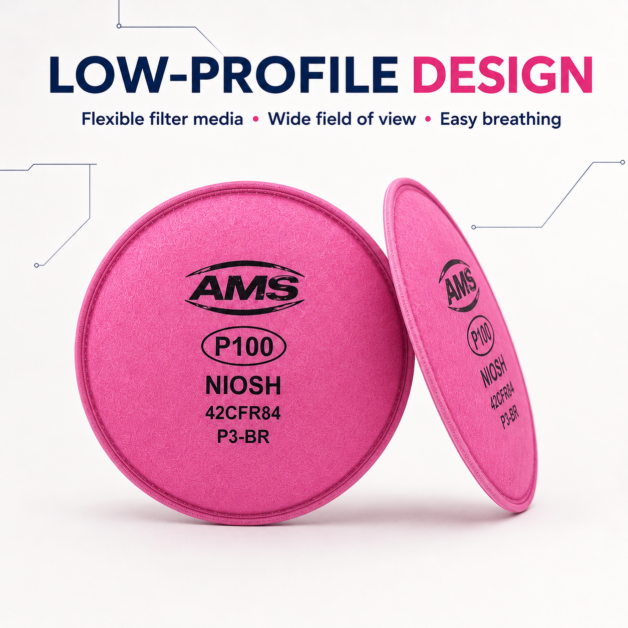 AMS P100 Particulate Filters with Nuisance Organic Vapor Odor Relief – 1 Pair
