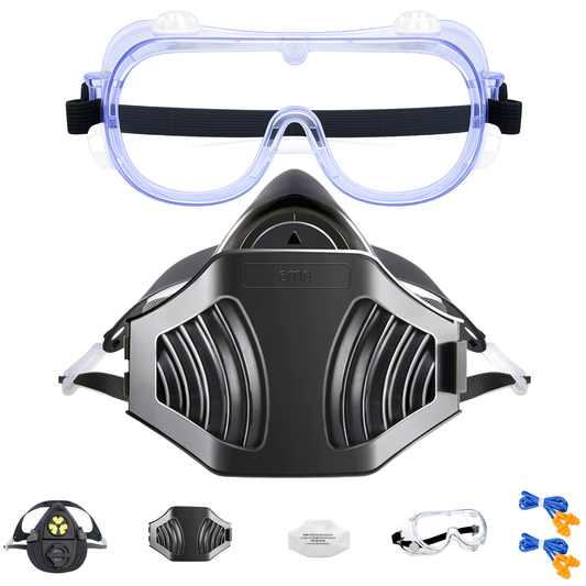 AMS A420D Silicone Respirator & Safety Goggles (15-Piece Woodworking Kit)