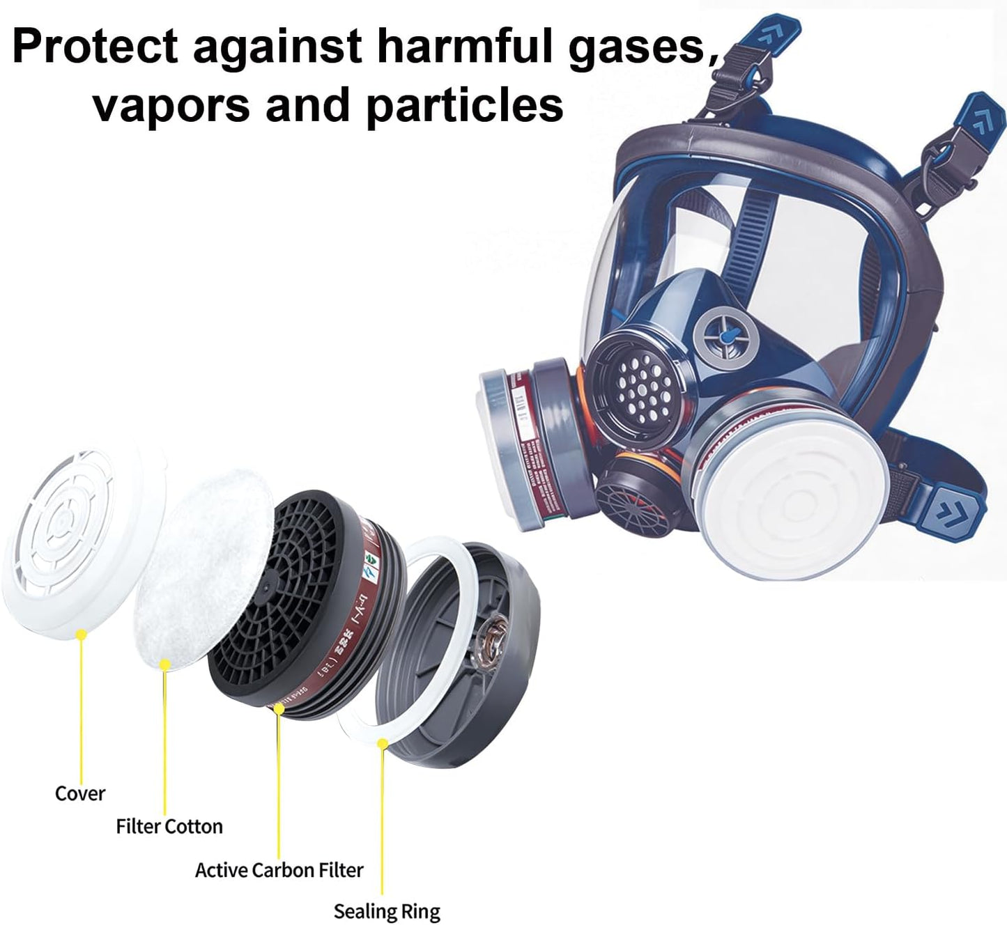 Full Face Respirator Mask,Gas Mask Protect Against Harmful Gas,Dust,Chemicals, Safety Mask with Active Carbon Filter