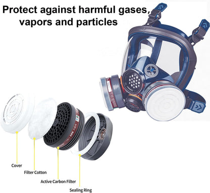 Full Face Respirator Mask,Gas Mask Protect Against Harmful Gas,Dust,Chemicals, Safety Mask with Active Carbon Filter