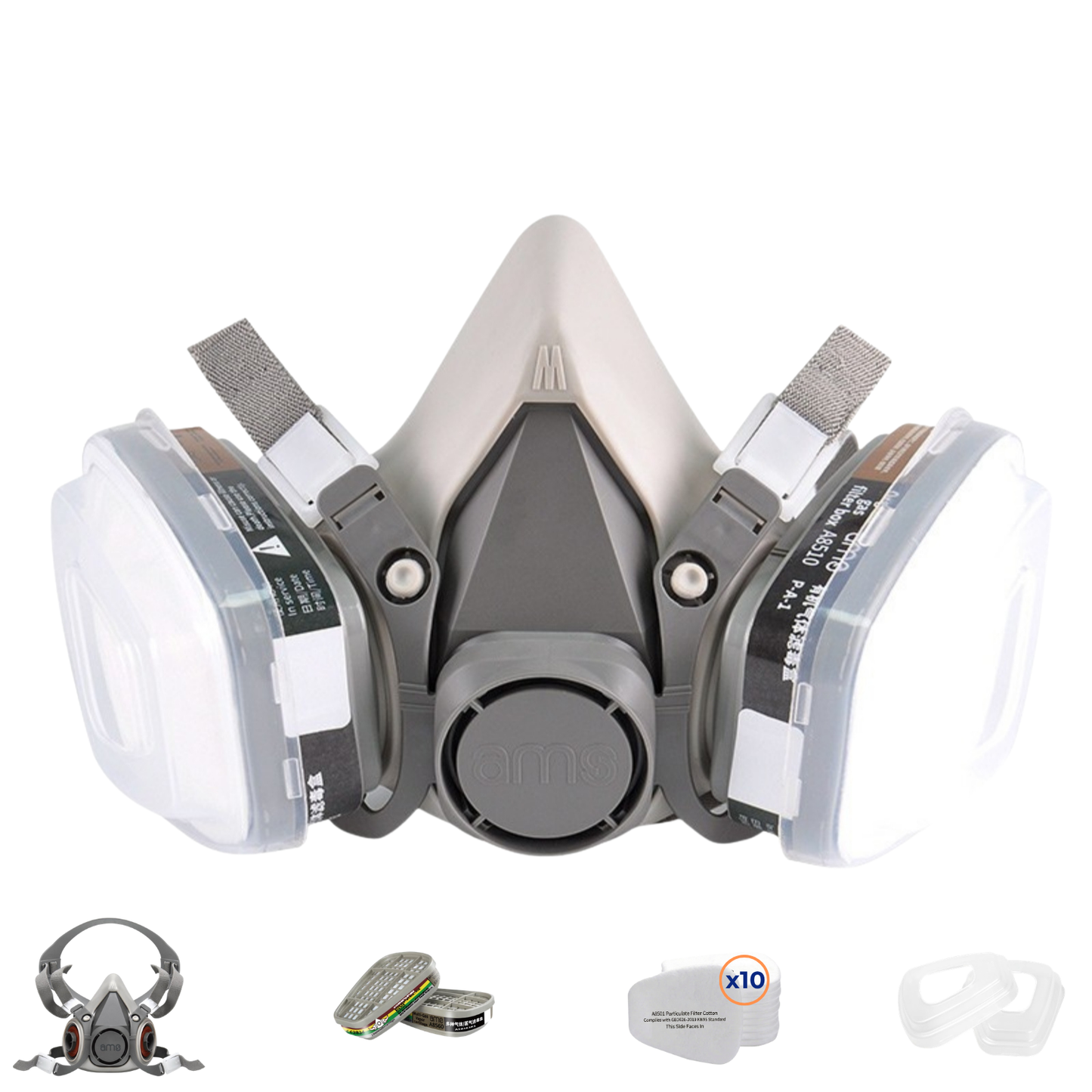 AMS A620 Professional Half Face Respirator 15-in-1 Kit for Woodworking, Sanding & Fine Dust Protection