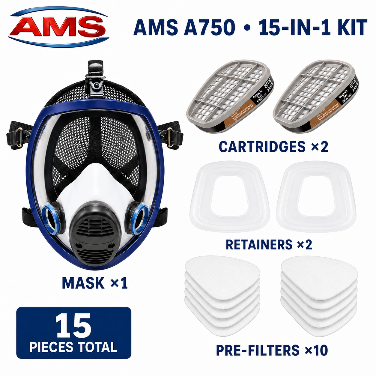 AMS A750 Full Face Respirator 15-in-1 Kit