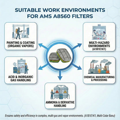 Suitable work environments for AMS A8560 including ammonia handling chemical manufacturing and painting