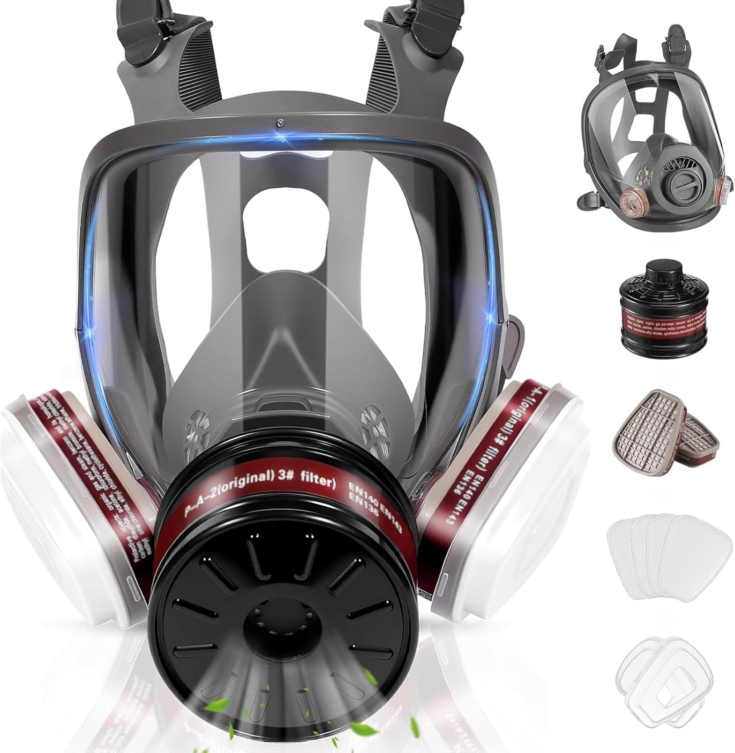 Gas Masks Survival Nuclear and Chemical,Full Face Respirator for Spray Paint,Chemical,Epoxy Resin,Grinding work.