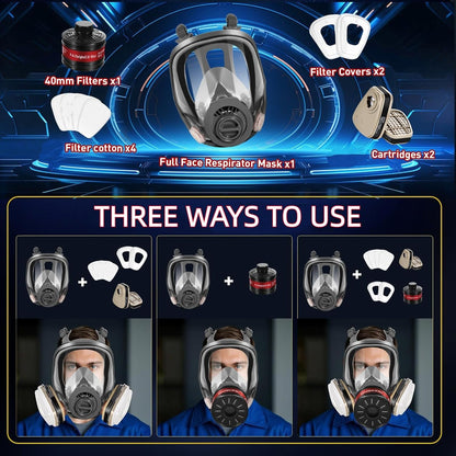 Weidahh Full Face Respirator Mask, Gas Masks Survival Nuclear and Chemical with 40mm Filters for Spray Paint,Industry,Sanding