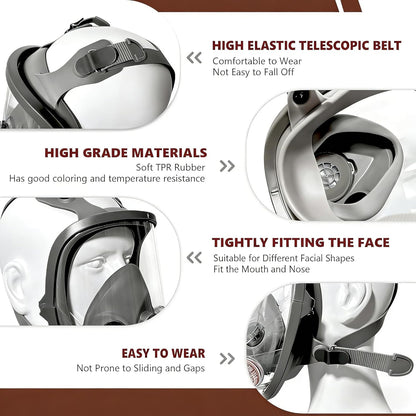 Gas Masks Survival Nuclear and Chemical,Full Face Respirator for Spray Paint,Chemical,Epoxy Resin,Grinding work.