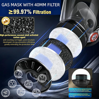 Weidahh Full Face Respirator Mask, Gas Masks Survival Nuclear and Chemical with 40mm Filters for Spray Paint,Industry,Sanding
