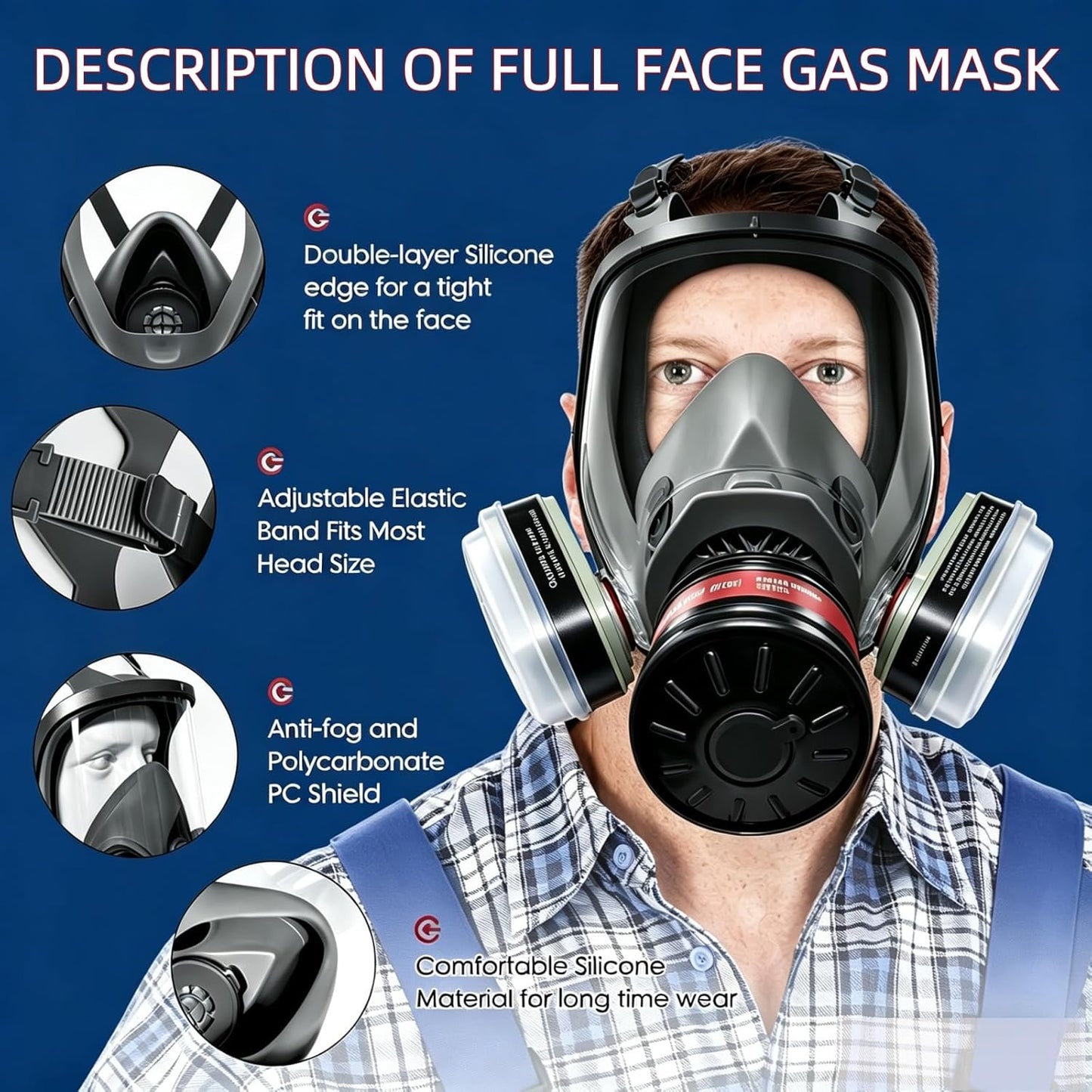 Weidahh Full Face Respirator Mask, Gas Masks Survival Nuclear and Chemical with 40mm Filters for Spray Paint,Industry,Sanding