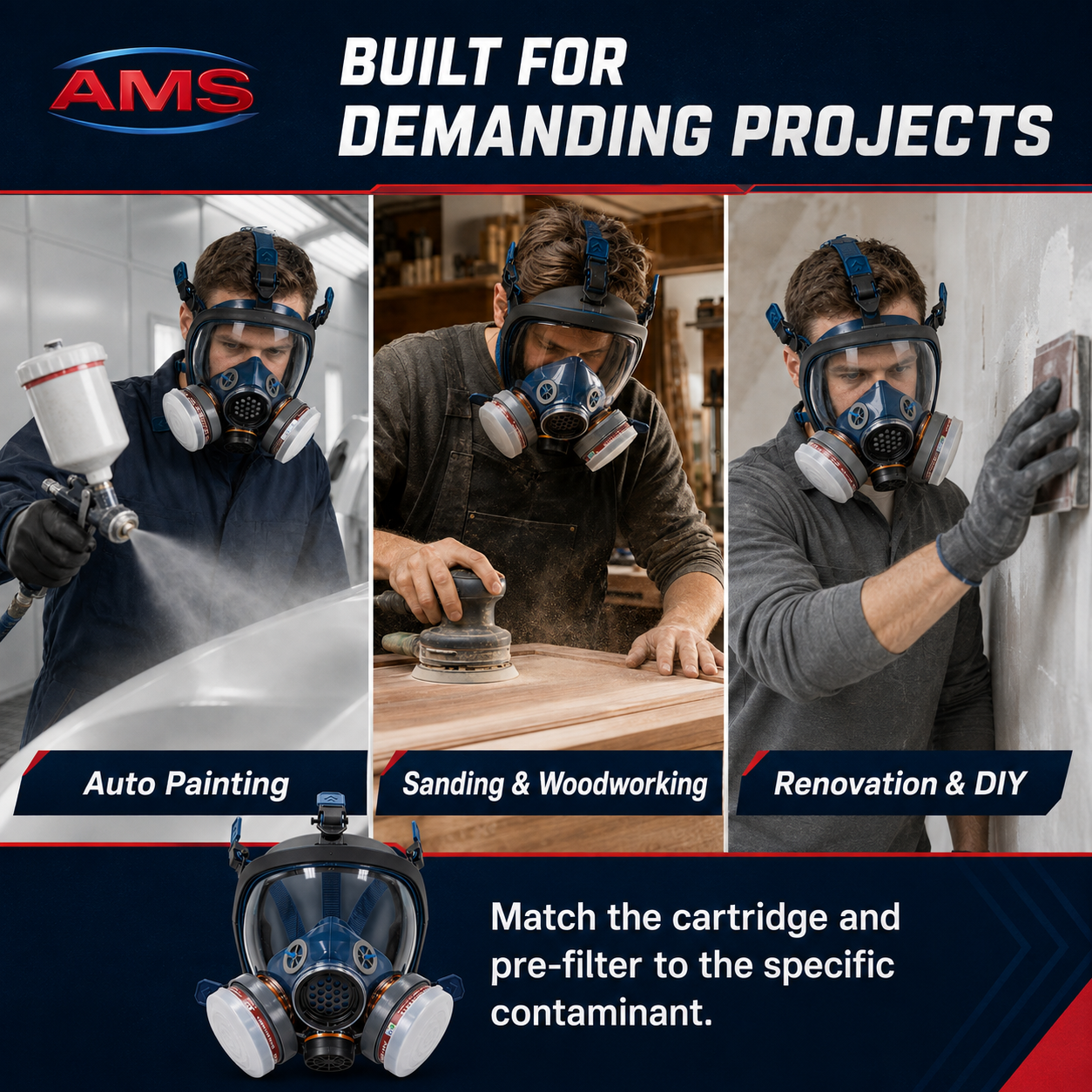 AMS Full Face Respirator Kit with Activated Carbon Filters