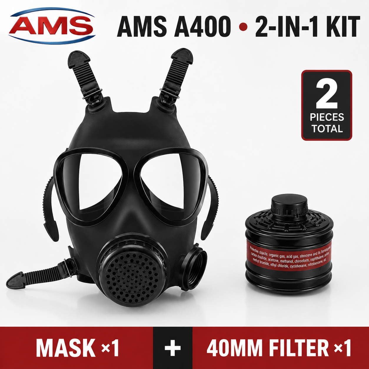 AMS A400 Full Face Respirator 2-in-1 Kit with 40mm Filter