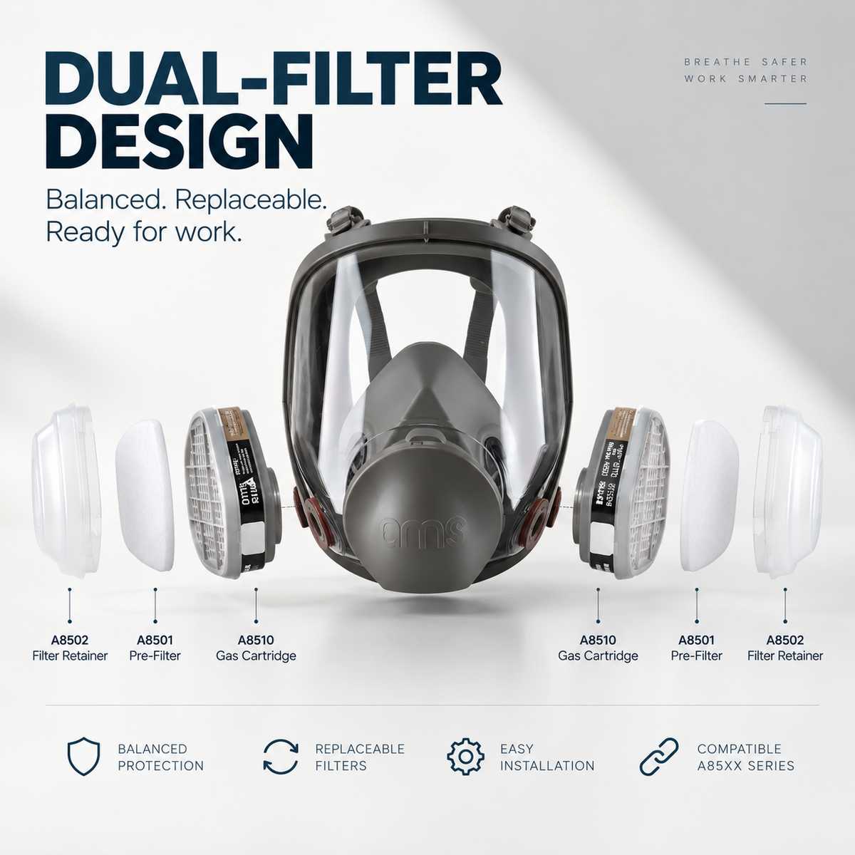 AMS A680 Full Face Respirator 17-Piece Kit for Painting, Epoxy, Sanding & Woodworking