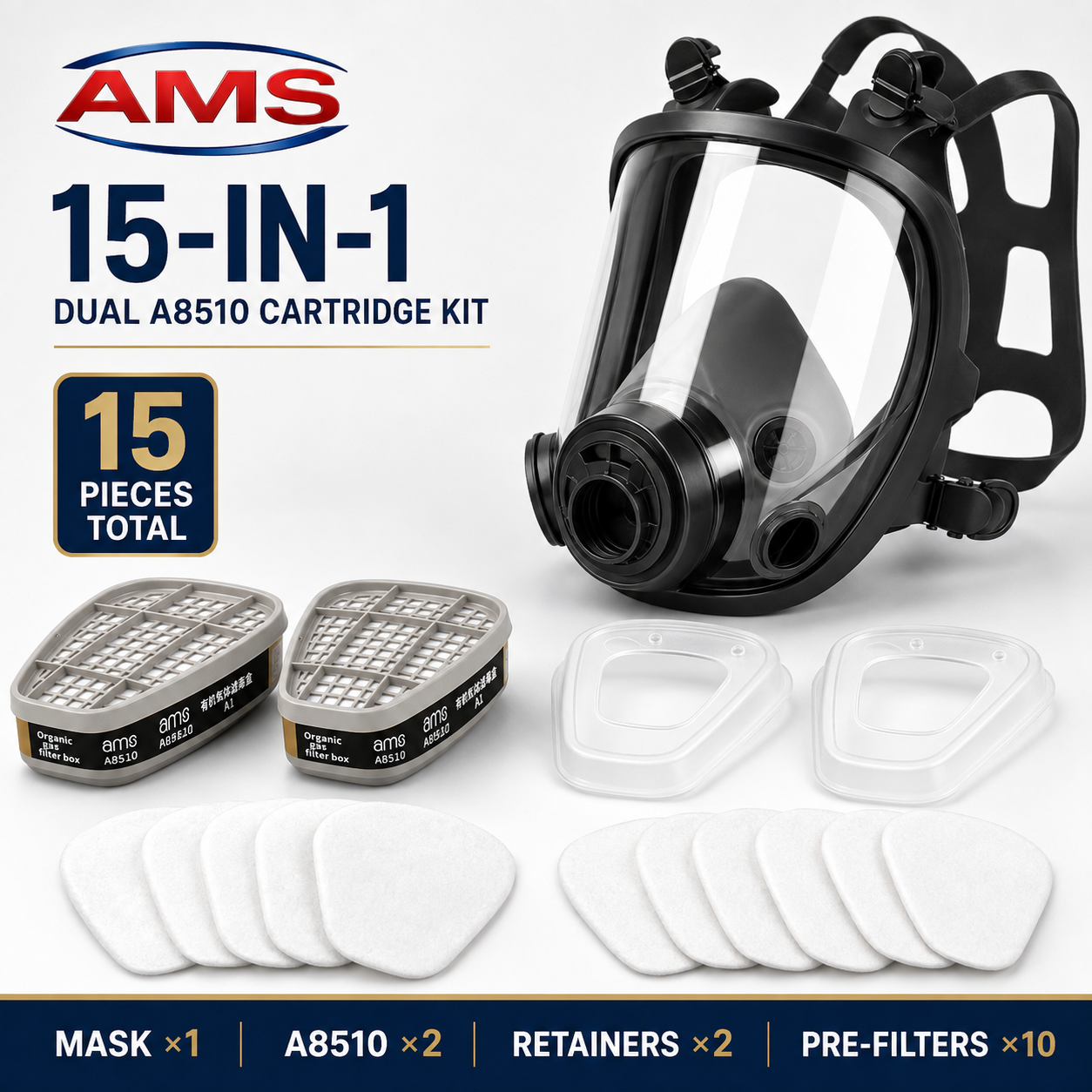 AMS A640 Full Face Respirator – 3 Filter Kit Options