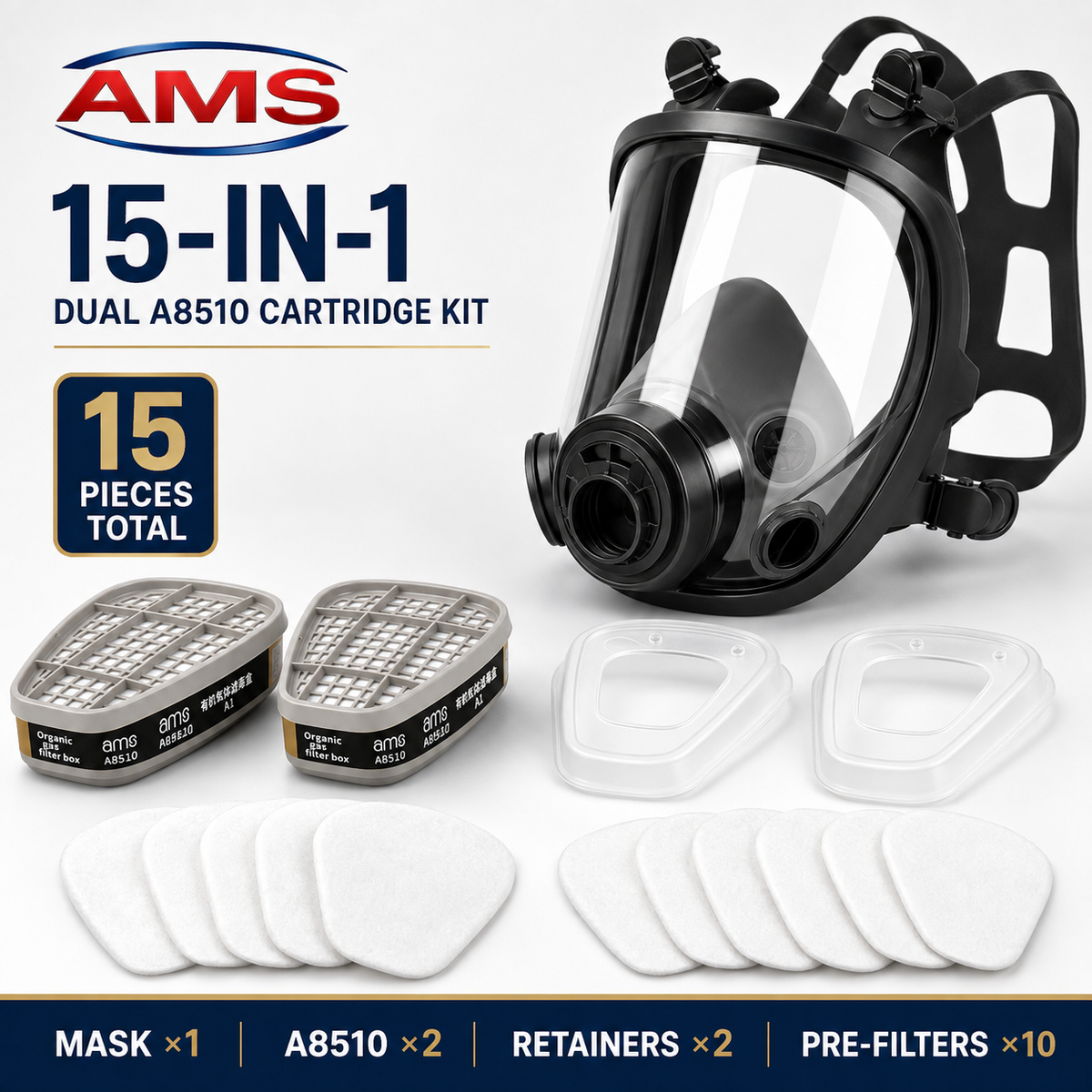 AMS A640 Full Face Respirator – 3 Filter Kit Options