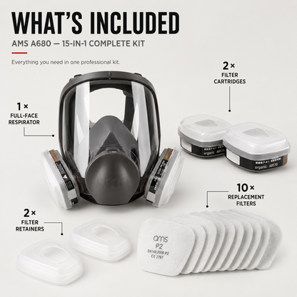 AMS A680 Full Face Respirator 15-Piece Kit for Painting, Epoxy, Sanding & Woodworking
